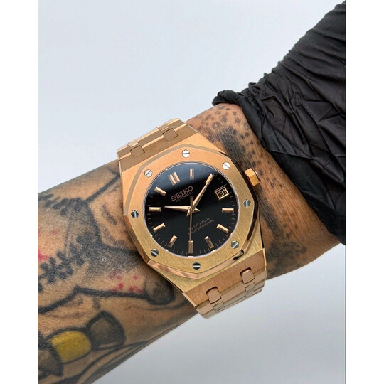 Custom Seiko Mod • Matte Black Rose Gold AP Royal Oak • 39mm